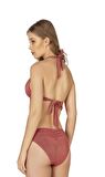 Endeep Kadın Ön Büzgü Detaylı Yarım Dolgulu Simli Pembe Bikini Takımı