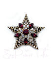 Elmas Montür Kırmızı Taşlı Yıldız Broş