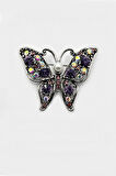Taşlı Gümüş Renk Kelebek Broş