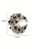 Lacivert Zirkon Taş Çelenk Broş