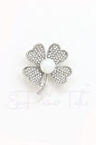 4 Yapraklı İncili Gümüş Renk Yonca Broş
