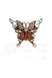 Kehribar Renk Taşlı Bronz Renk Kelebek Broş