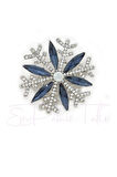 Lacivert Taşlı Gümüş Renk Kar Kristali Broş