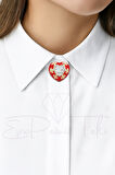 Kırmızı Kalp Düğme Süsü Broş