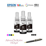 Epson 6641 (BK) 3'Lü Siyah, Epson EcoTank L300 Uyumlu Kalem Hediyeli 3 Siyah Mürekkep Seti