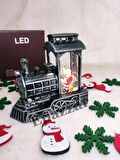 Yılbaşı Noel Baba Tasarımlı Gümüş Sulu Simli Tren Model Işıklı Küre