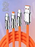 3in1 120w 6 Amper Typc-e Micro Lightning Android İos Uyumlu Soft Silikon Hızlı Şarj & Data Kablosu