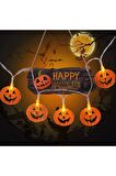 Sevimli Balkabağı Madalyon Kesim Halloween 10'lu Led Işık Zinciri