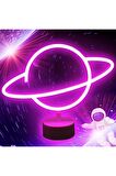 Pembe Saturn Gezegen Neon Lamba Pilli Planet Neon Led Işık