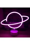 Pembe Saturn Gezegen Neon Lamba Pilli Planet Neon Led Işık