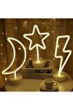 Dekoratif Hediyelik Ay Yıldız Şimşek 3'lü Usb Ve Pilli Neon Led Işık Lamba
