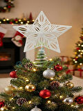 25 Cm Lüx Beyaz Simli  Yılbaşı Ağacı Tepe Yıldızı Organizasyon Christmas Konsept Parti Dekor Süsleme