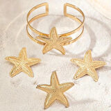 Deniz Yıldızı Charm Bileklik ve Küpe Yüzük Seti  Altın Kaplama