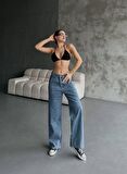 EQURİ Palazzo Jeans Pantalon - Mavi