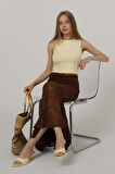 EQURİ Bel Lastikli Dantel Etek - Kahve