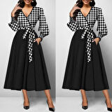 EQURİ Kadın Uzun Kollu Kruvaze Yaka Dalgıç Krep Midi Boy Elbise