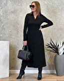 EQURİ Kadın Uzun Kollu Yakalı Midi Viskon Iki Iplik Elbise