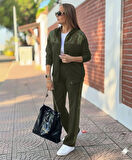 EQURİ Kadın Uzun Kollu önden Fermuarlı Pul Payetli Alt üst Viskon Iki Iplik Takım