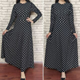 EQURİ Kadın Siyah Tam Boy Beyaz Puantiyeli Elbise