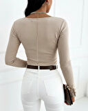 EQURİ Kadın Uzun Kollu Yakadan Açık Ve Düğme Detaylı Kaşkorse Bluz