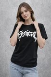 EQURİ Bisiklet Yaka Ön Baskılı  Kısa Kollu Tişört Streetwear Günlük Basic Pamuklu T-shirt - Siyah