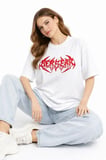 EQURİ Baskılı T-Shirt Yazlık Kısa Kol Bisiklet Yaka Rahat Kalıp Tişört - Beyaz