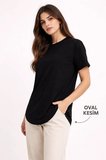EQURİ Basic T-Shirt Kısa Kol Bisiklet Yaka Oval Kesim Tişört - Siyah