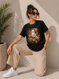 EQURİ Balkabağı Hayalet Baskılı Tişört Kısa Kol Yazlık T-Shirt - Siyah