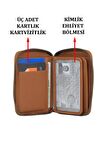 Hakiki Deri Fermuarlı Kartlık Cüzdan Case Club Taba Unisex