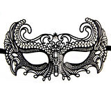 Siyah Renk Lazer Kesim Üzeri Kristal Taşlı Metal Balo Parti Venedik Maskesi