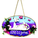 Kedi Figürlü Welcome Yazılı El Yapımı Kapı Süsü
