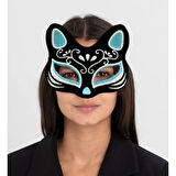 Siyah Süet Gümüş Mavi Simli Kedi Maskesi