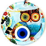 Bilgin Baykuş Nazar Boncuklu 12 Santimetre Füzyon Cam Duvar Süsü