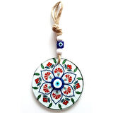 Karanfil Desenli Nazar Boncuklu Füzyon Cam Duvar Süsü