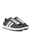 Unisex Gri Beyaz Siyah Bağcıklı Rahat Sneaker Günlük Spor Ayakkabı