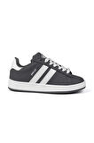 Unisex Gri Beyaz Siyah Bağcıklı Rahat Sneaker Günlük Spor Ayakkabı