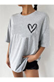 Unisex Siyah Oversize Baskılı T-shirt