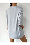Unisex Siyah Oversize Baskılı T-shirt