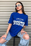 Siyah Houston Baskılı Oversize Kadın T-shirt