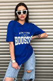 Siyah Houston Baskılı Oversize Kadın T-shirt