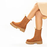 TwoEgoist Kadın Hakiki Süet Deri Kalın Tabanlı Postal Bot - Chelsea