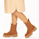 TwoEgoist Kadın Hakiki Süet Deri Kalın Tabanlı Postal Bot - Chelsea