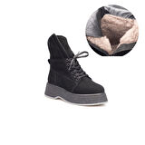 TwoEgoist Süet Deri Kürk Astarlı Asimetrik Tasarım Kalın Tabanlı Bot