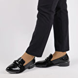 TwoEgoist Kadın Hakiki Rugan Deri Günlük Klasik Kısa Topuklu Rahat Şık Ayakkabı