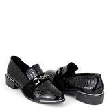 TwoEgoist Kadın Hakiki Rugan Deri Günlük Klasik Kısa Topuklu Rahat Şık Ayakkabı