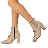 TwoEgoist Kadın Hakiki Floter Deri Tokalı Topuklu Bot