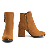 Kadın Süet Kalın Topuk Kısa Bot-Bootie