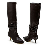 Vegan 6.5 cm Kısa Rahat Topuklu Sivri Burunlu Körüklü Uzun Kadın Çizme