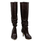 Vegan 6.5 cm Kısa Rahat Topuklu Sivri Burunlu Körüklü Uzun Kadın Çizme