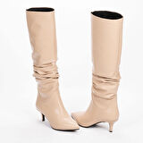 Vegan 6.5 cm Kısa Rahat Topuklu Sivri Burunlu Körüklü Uzun Kadın Çizme